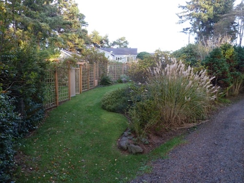 approaching the fenced garden from the west