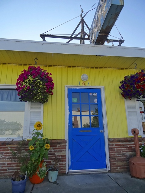 The Portside Café's baskets and sunflowers